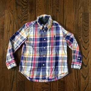 Ralph Lauren Boys 4/4T Blue/Pink/Yellow/White Plaid Cotton Button-Down Shirt